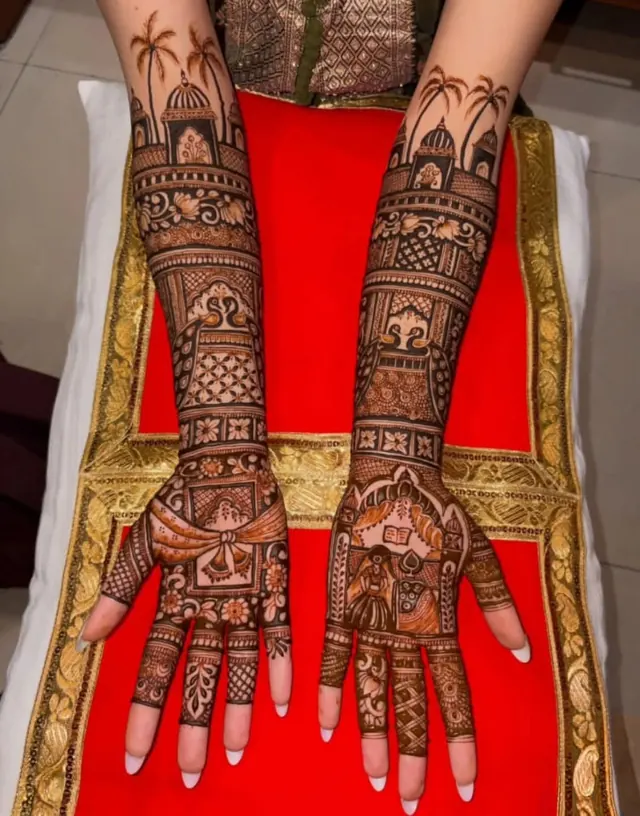Traditional full-arm mehendi design by Anand Mehendi & Tattoo, Bhubaneswar