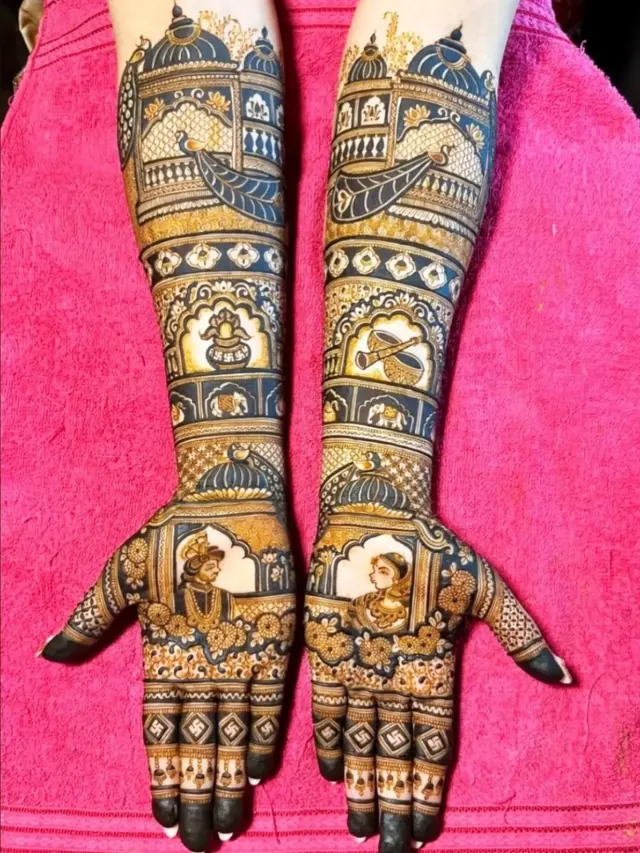 Traditional full-arm mehendi design by Anand Mehendi & Tattoo, Bhubaneswar