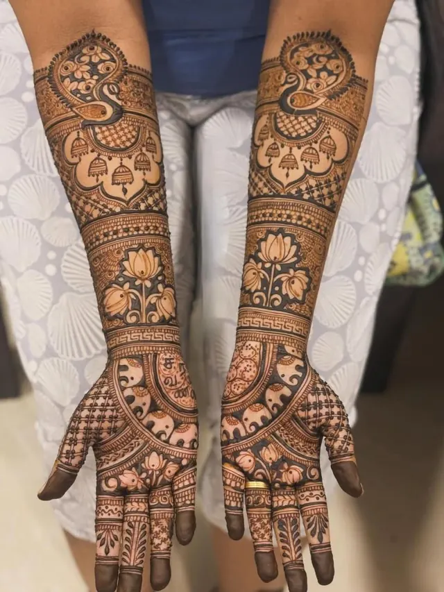 Traditional full-arm mehendi design by Anand Mehendi & Tattoo, Bhubaneswar
