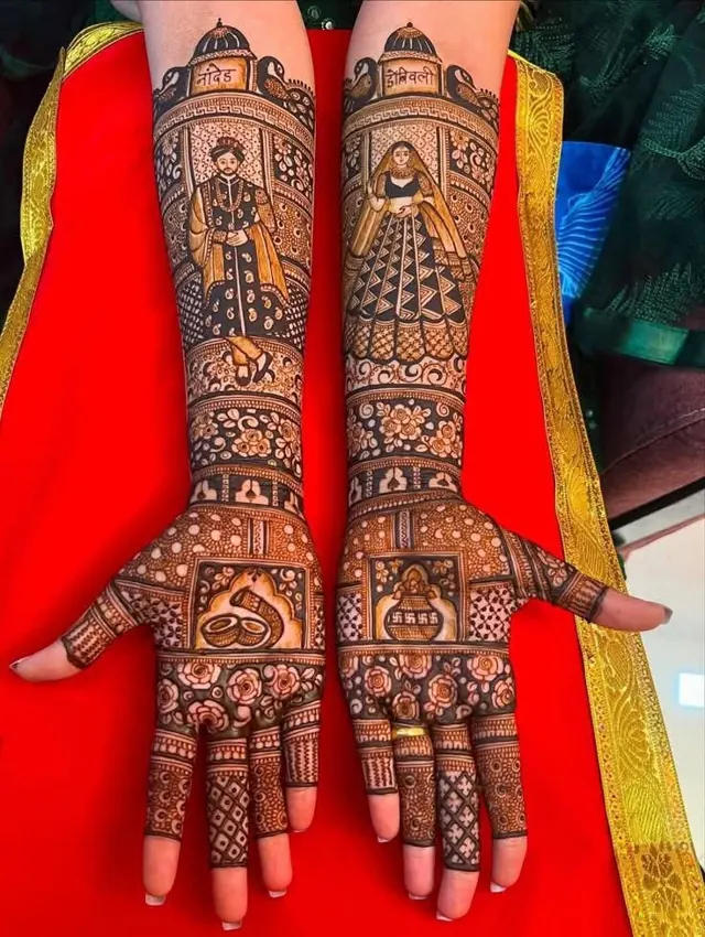 Detailed bridal mehendi design on both arms by Anand Mehendi & Tattoo, Bhubaneswar