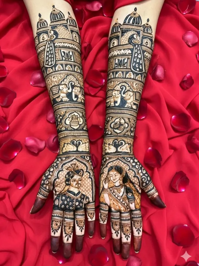 Detailed bridal mehendi design on both arms by Anand Mehendi & Tattoo, Bhubaneswar