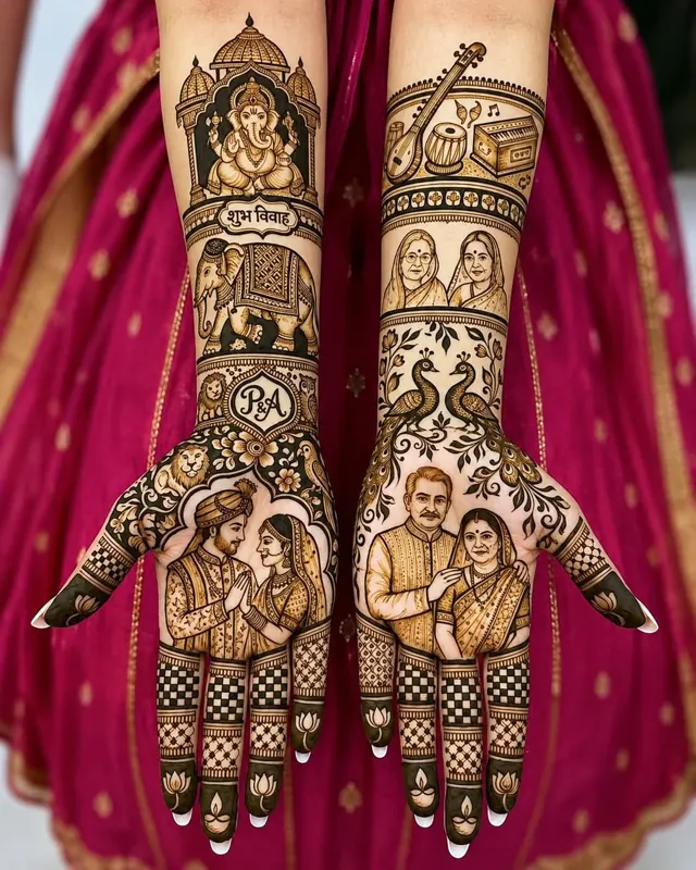 Detailed bridal mehendi design on both arms by Anand Mehendi & Tattoo, Bhubaneswar