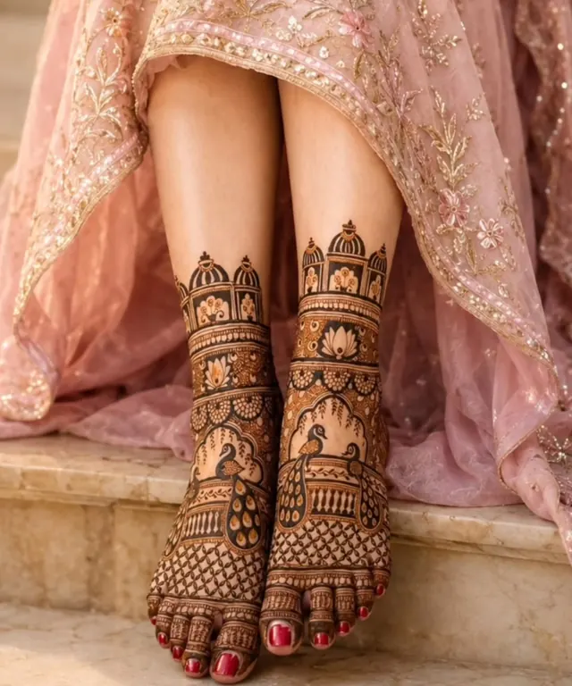 Bridal mehendi design on feet by Anand Mehendi & Tattoo, Bhubaneswar